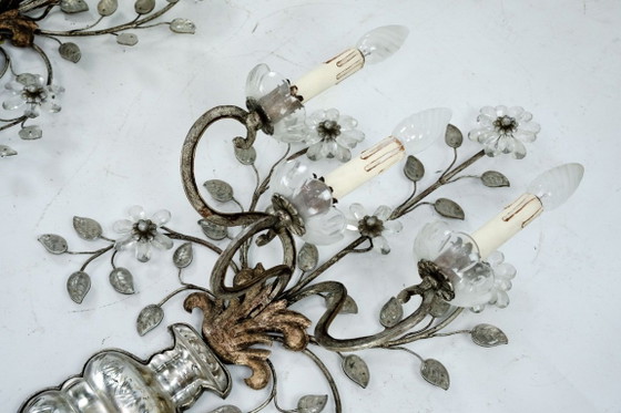 Image 1 of Coppia applique francese Maison Bagues in cristallo e bronzo, anni '60