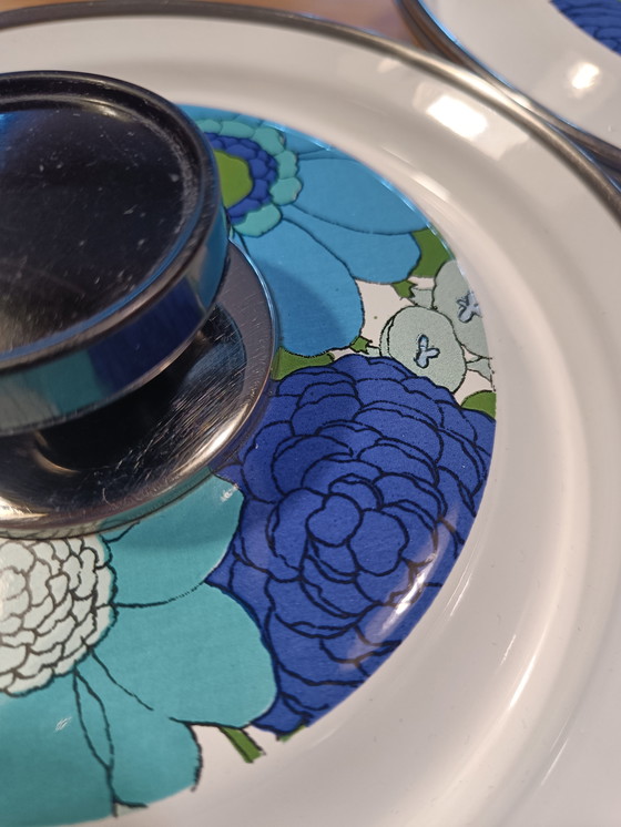 Image 1 of Vintage Italiaanse emaille kookgerei set – Moneta, jaren 70, bloemenmotief