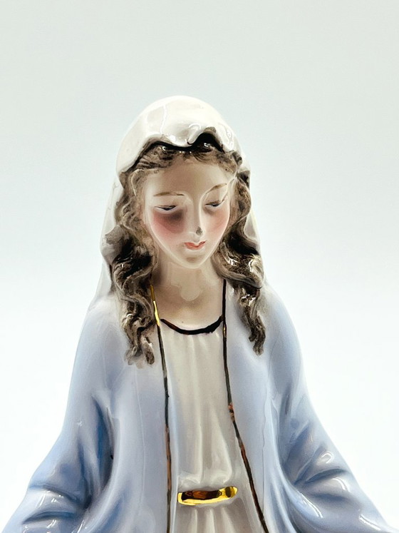 Estatua de Porcelana de Capodimonte de la Virgen María, Objetos decorativos, Cerámica, Azul, Klassiek (foto 3 de 12)
