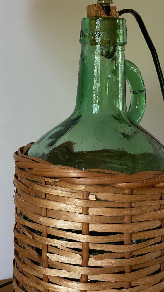Image 1 of Lampe Dame Jeanne Verte Rotin Viresa Vintage