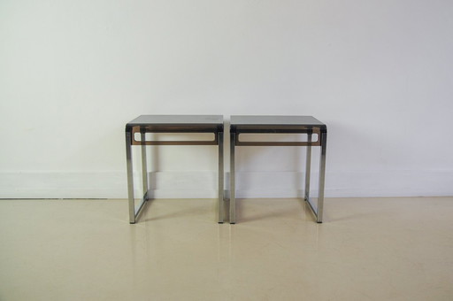 set of plexiglass and chrome side tables by Marc Berthier