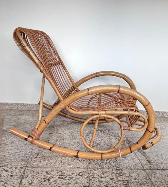 Sedia a dondolo vintage in bambù massiccio di Franco Albini per veranda o terrazzo, Italia, Mid Century, Boho (photo 4 of 15)
