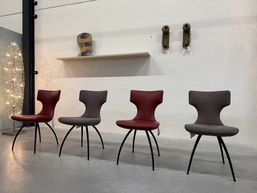 4 Leolux Callas dining chair Red fabric leather