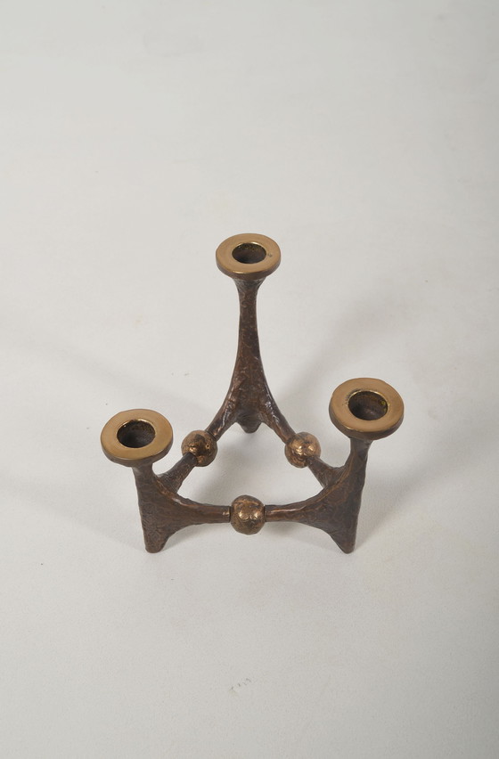Image 1 of Brutalist candelabra in bronze by Michael Harjes, 1960s