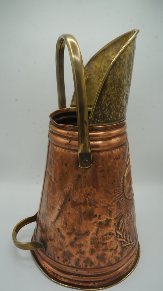 Image 1 of Soporte para paraguas de cobre antiguo, cubo de carbón para pellets, kit de pellets con relieve de Rembrandt
