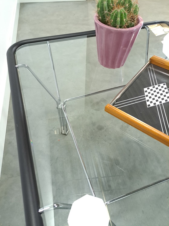 Image 1 of Tavolino da caffè in vetro anni '70 con base cromata