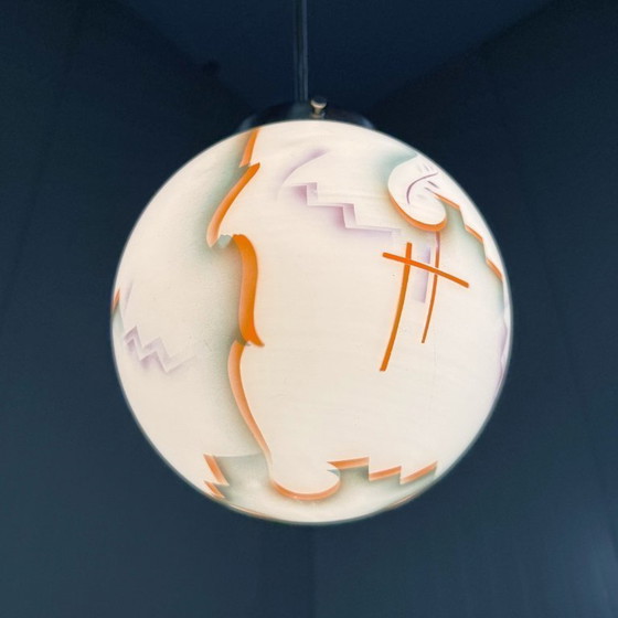 Image 1 of Art-Deco-Pendelleuchte aus Buntglas