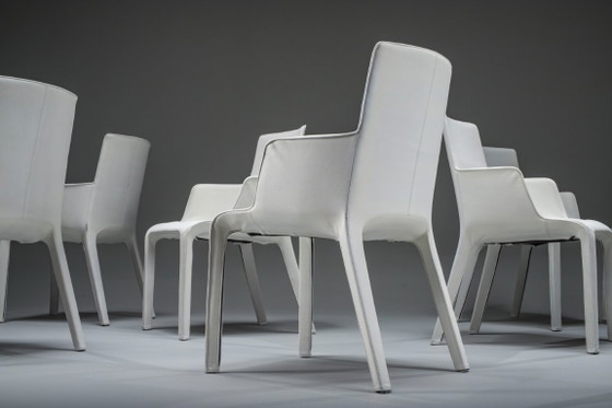 Image 1 of Gio Esszimmerstühle aus ecrufarbenem Leder von Walter Knoll, Deutschland, 2000er Jahre, 8er-Set