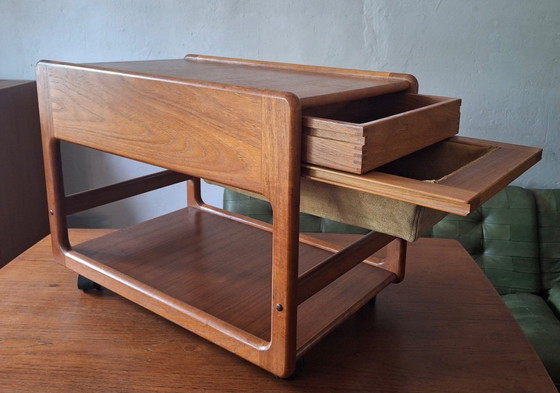Image 1 of Teak Multifunctional Bar Cart Serving Trolley, Denmark 1960s
