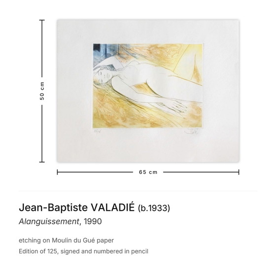 Image 1 of Jean-Baptiste VALADIÉ Languishing Acquaforte firmata 1990