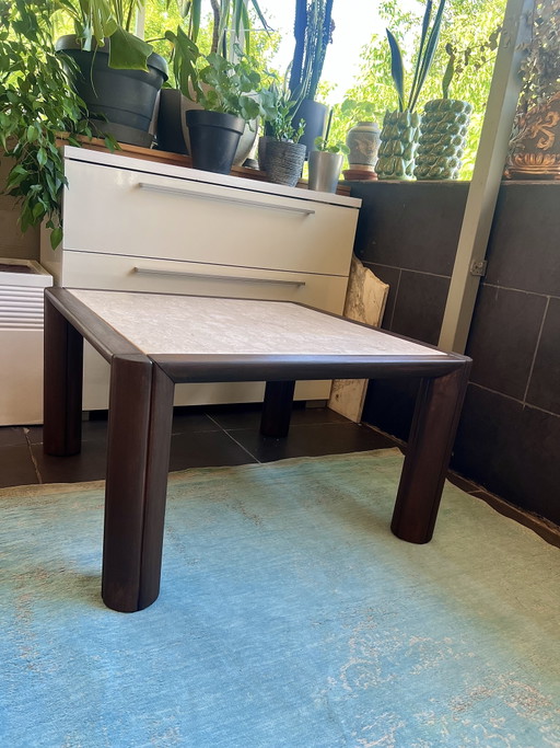Mid-century Italian designer coffee table in travertine marble – salontafels, Wood (photo 2 of 8)