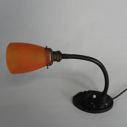 Lampada da scrivania ERPE con paralume in vetro arancione, anni '30
