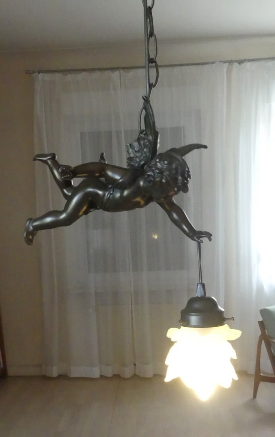 Suspension Putto Ange Métal Moulé Art de France Uk1eb – Cast Iron, Glass, Vintage (photo 4 of 17)