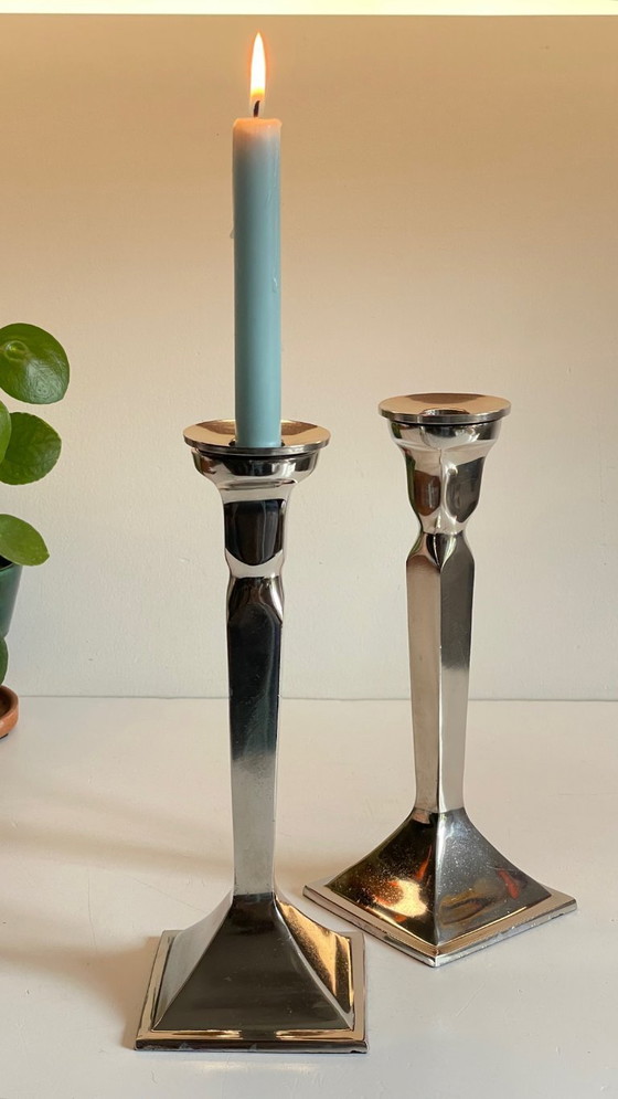 Image 1 of Coppia di candelieri vintage in fusione di alluminio cromato