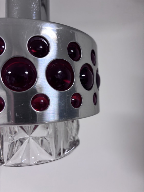 Lampada a sospensione originale Richard Essig Space Age (anni '70) in cromo e rosso rubino (photo 9 of 11)