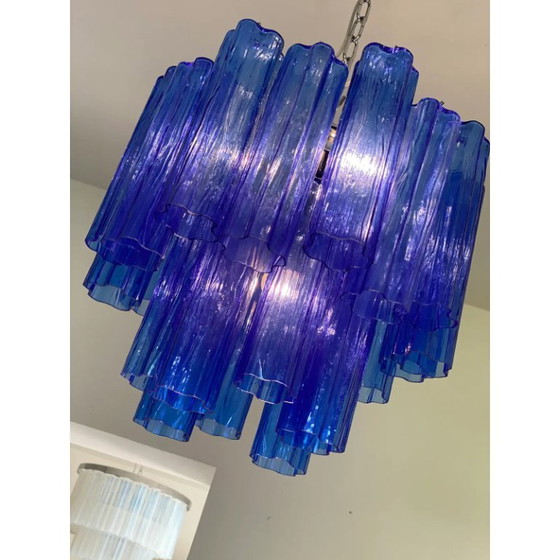 Image 1 of Zeitgenössischer blauer „Tronchi“ Sputnik-Kronleuchter aus Muranoglas