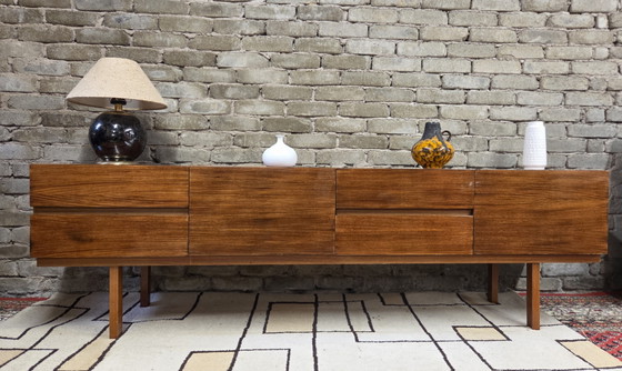 Image 1 of Vintage Scandinavian teak lowboard – Minimalist sideboard from the 60s/70s