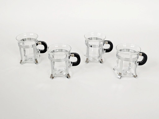 4 x Bodum Chambord Tea Glasses: 1980s Danish Design with Chrome Holders