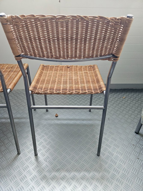 3 Martin Visser Dining chairs – Rattan, Chrome (photo 3 of 7)