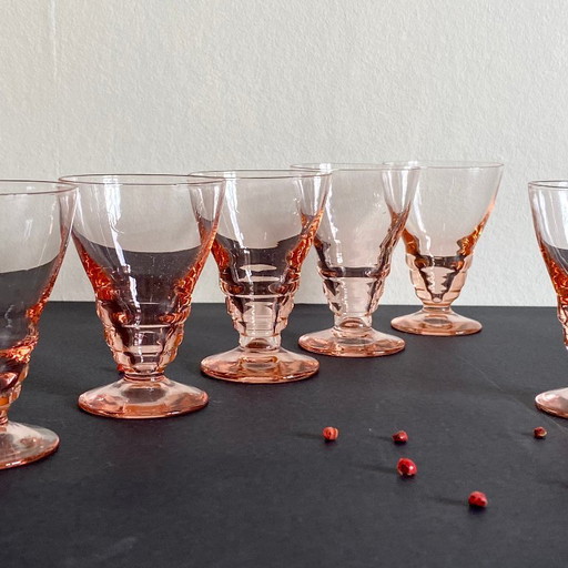 6 verres art déco rose 6 cl