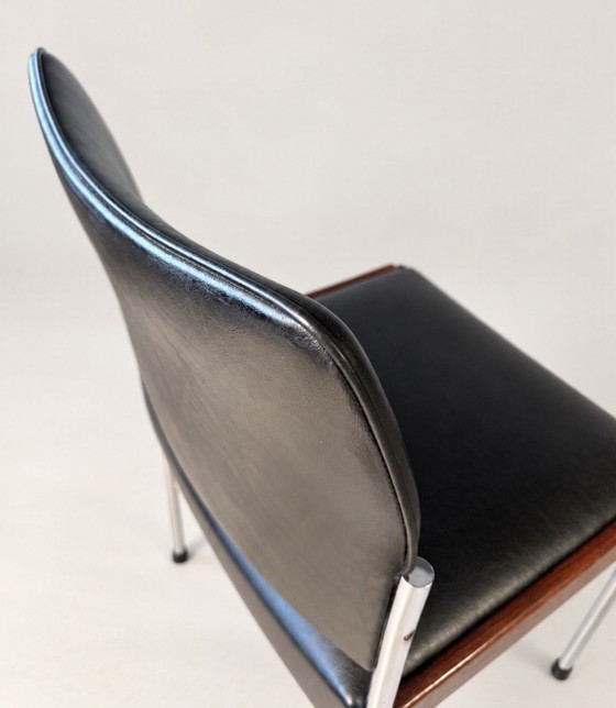 Thereca, 8 vintage Dining chairs, Netherlands, approx. 1960-70, Chrome, Leather, Black (photo 13 of 15)