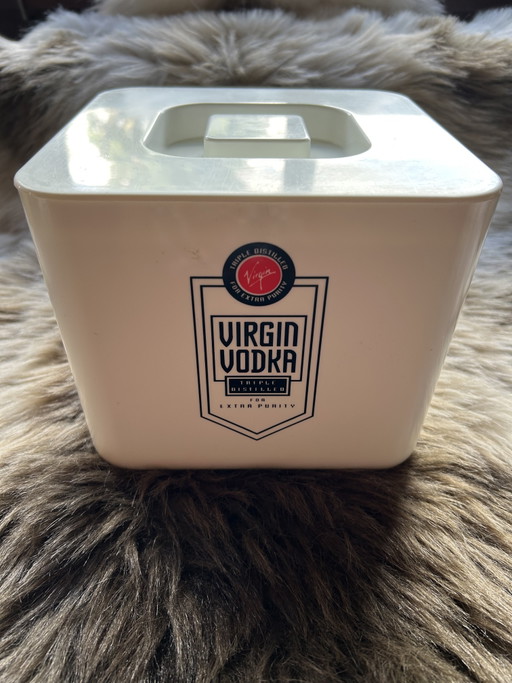 White square ice bucket with the iconic, vintage Virgin Vodka logo - Richard Branson