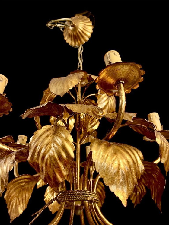 Image 1 of Hans Kögl Kronleuchter, floral, vergoldet, 5-flammig, 1970er Jahre