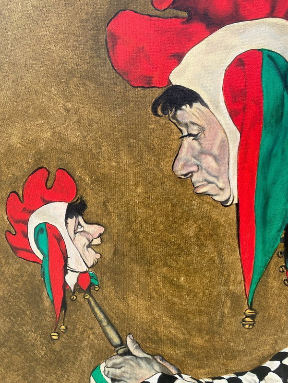 Image 1 of Sandra Melin, De Nar, gebaseerd op Norman Rockwell. Acrylverf op canvas/spieraam.