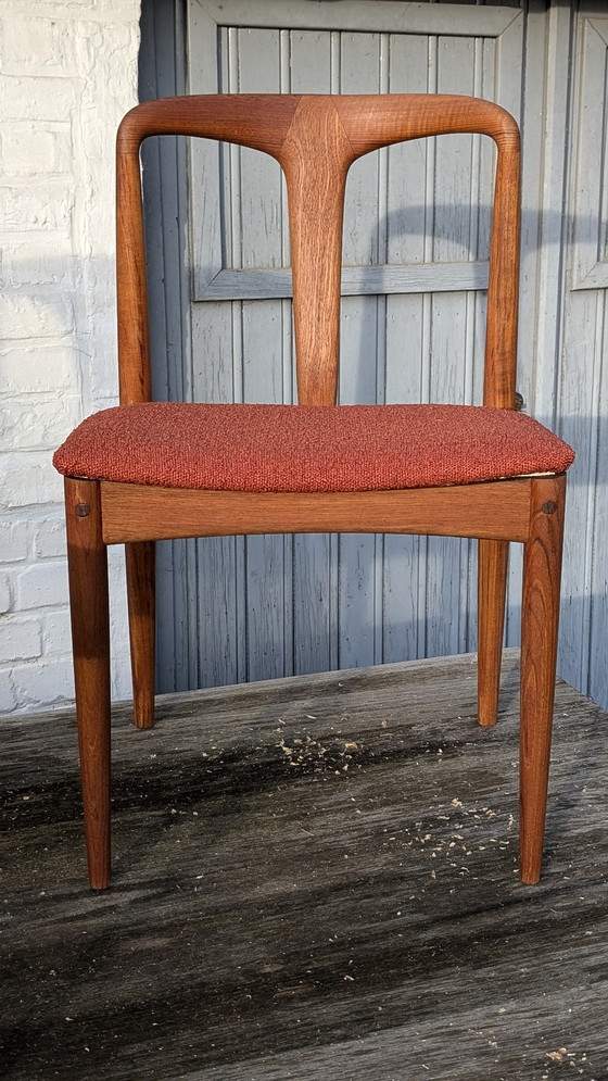 Image 1 of Johannes Andersen - Set of 8 Danish Teak Chairs - Uldum Mobelfabrik - Terracotta Bouclé Upholstery
