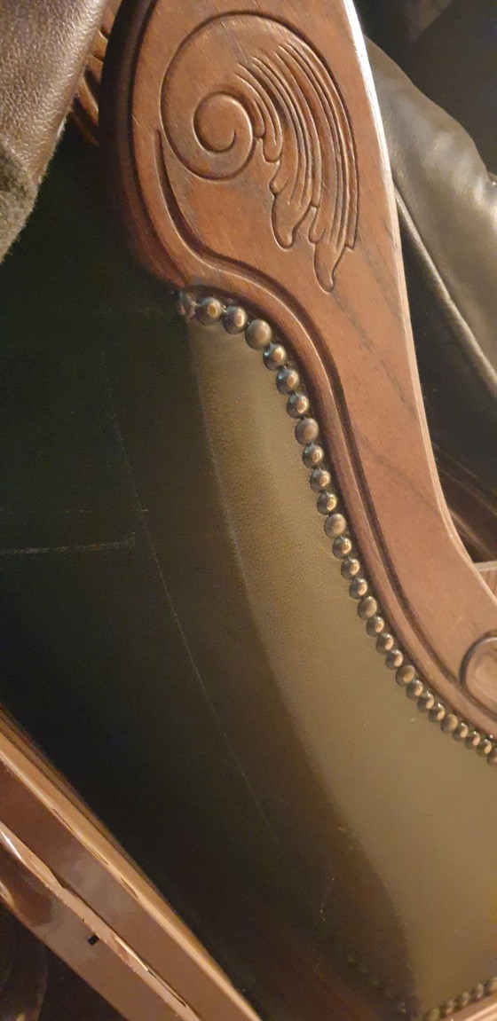 Image 1 of Oak leather shell sofa