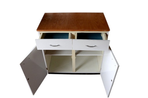 Low Formica cabinet, white with wooden top, W80xD45cmxH80.5cm – kasten, Metal (photo 2 of 10)