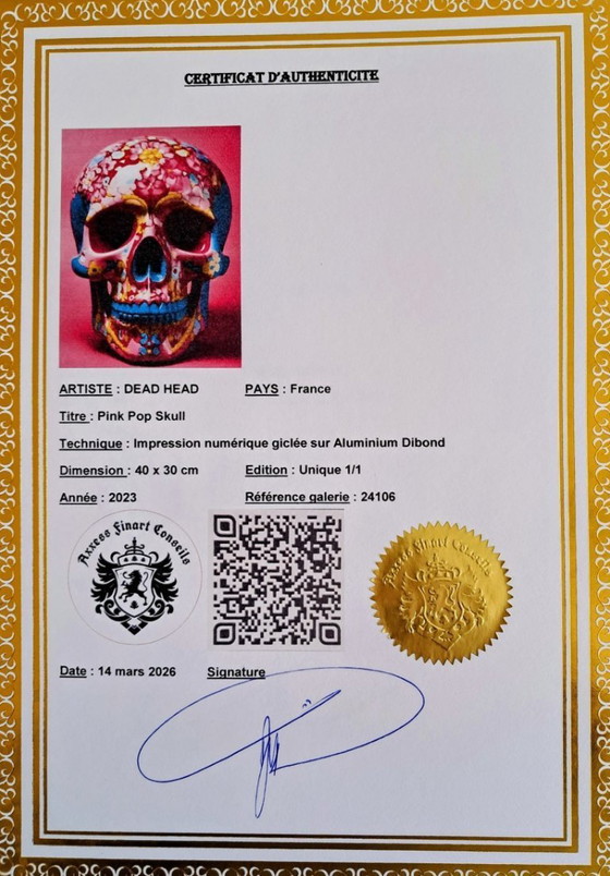 Image 1 of DEAD HEAD - Teschio Pink Pop - Stampa Giclée su lastra di alluminio