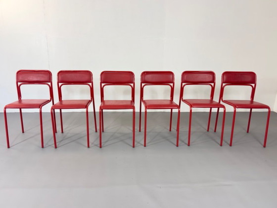 Image 1 of 8 x Vintage Bauhaus Design Chairs Retro Red