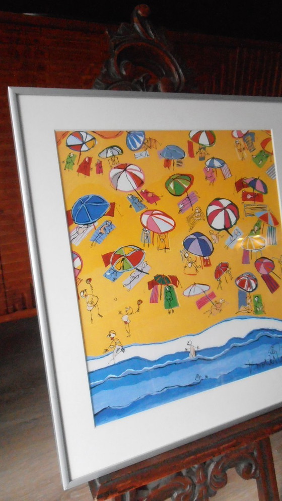 Image 1 of Sérigraphie "plage" signature de Michel Paut, 1991