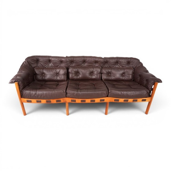 Woonkamerset Coja van Sven Ellekaer – 3-zitsbank en 2 fauteuils in bruin leer, 1960 – Wood, Leather (photo 6 of 20)