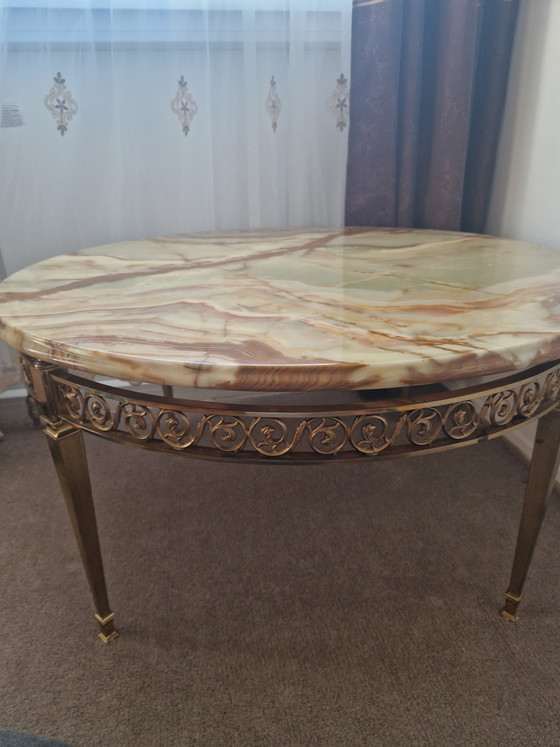 Image 1 of Elegante tavolino da caffè vintage anni '60 con piano in pietra naturale (effetto onice/marmo)