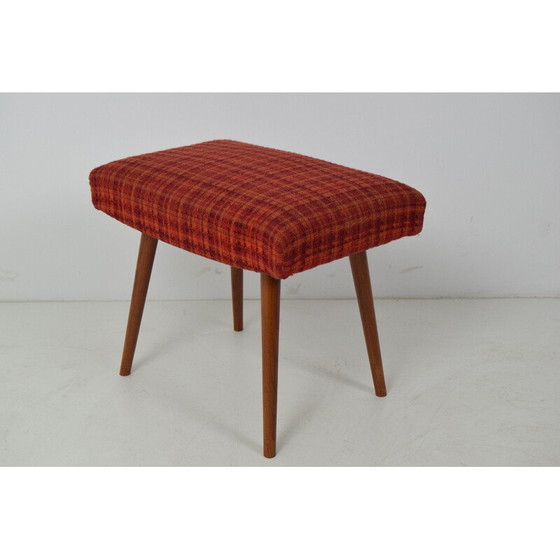 Image 1 of Mid-century Stool or Tabouret Wood Fabric Czechoslovakia 1960s