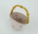 kleine Vase in Korbform aus den 1950er Jahren mit Bambusgriff, kleiner Pflanztopf