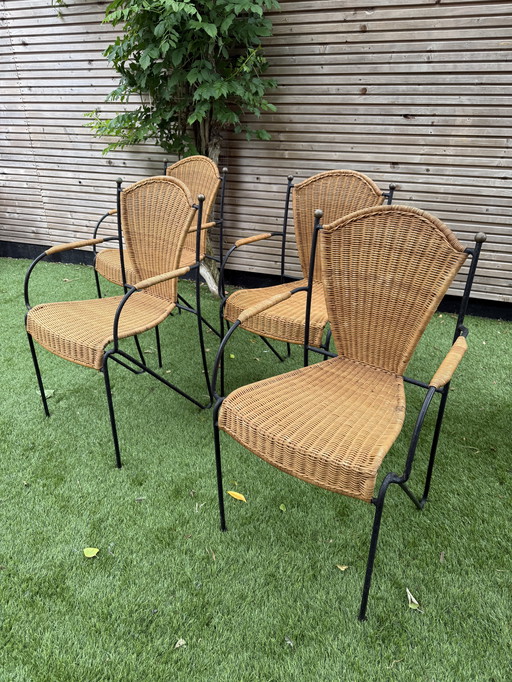 4 chaises en rotin inspirées de Frederic Weinberg avec accoudoirs