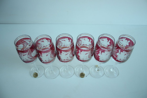 Image 1 of Juego de seis copas con pie, Bohemia Crystal, años 90.