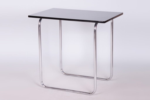 Restaurierter Bauhaus-Tisch von Hynek Gottwald, verchromter Stahl, Tschechien, 1930er Jahre – bijzettafels, Metal, Wood