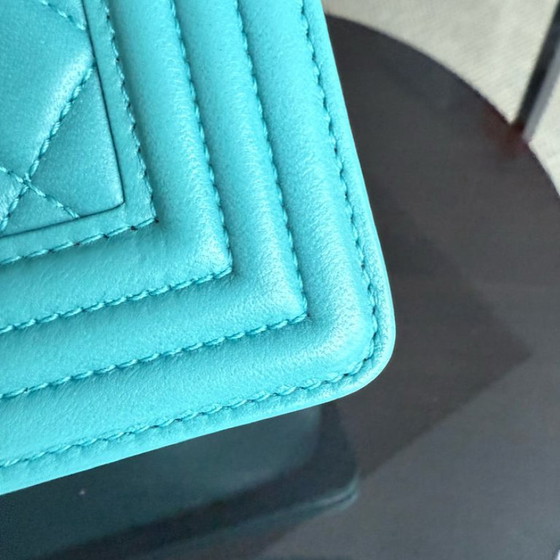 Image 1 of Chanel Boy Medium - 25CM Quilted Lambskin Blue Ruthenium Silver Hardware Series 19