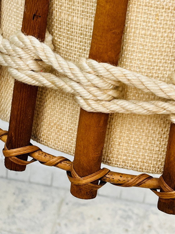 Image 1 of Scandinavian pendant light made of wood and jute canvas