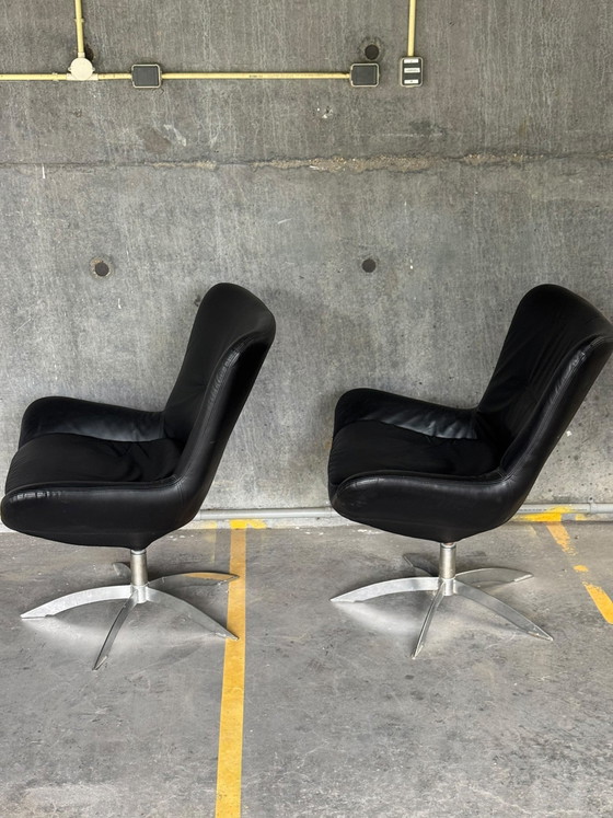 Pair of Hjort Knudsen Swivel Chairs – Leather, Metal (photo 8 of 8)