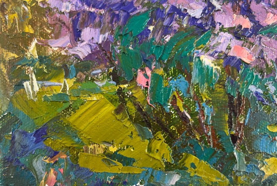 Image 1 of Original Oil Painting Summer Flowers Landscape On a walk near the lilacs