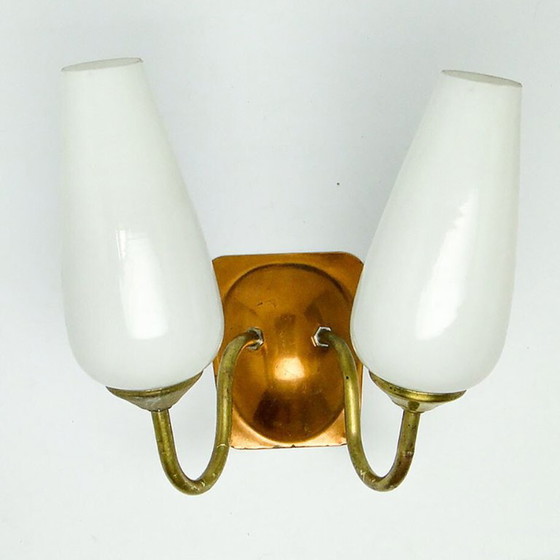 Vintage 2-Armed Wall Lamp in Brass, 1970s – Wall lights, Glass, Metal (photo 4 of 9)