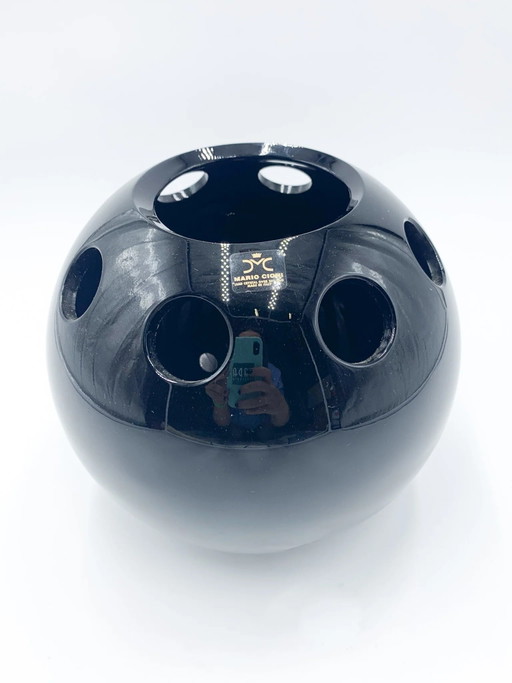 Vase multi-fleurs en cristal noir par Mario Cioni