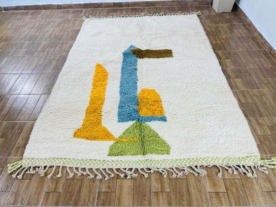 Image 1 of Auténtica alfombra de lana pura tejida a mano con coloridos diseños, 150/250 cm.