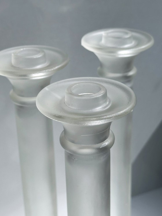 Image 1 of 3 Chandeliers en verre Vintage Colonnes Postmoderne Satin Transparent Classique 80s Chandeliers