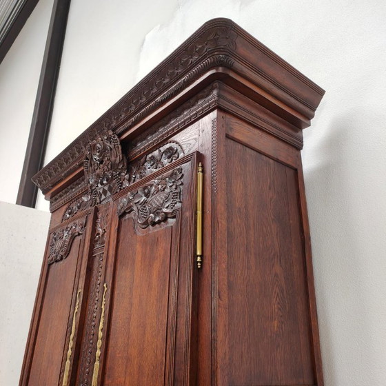 Antique cabinet, bridal cabinet, wardrobe, wall cabinet, display cabinet, Wood, Brass, Brown, Vintage (photo 6 of 12)